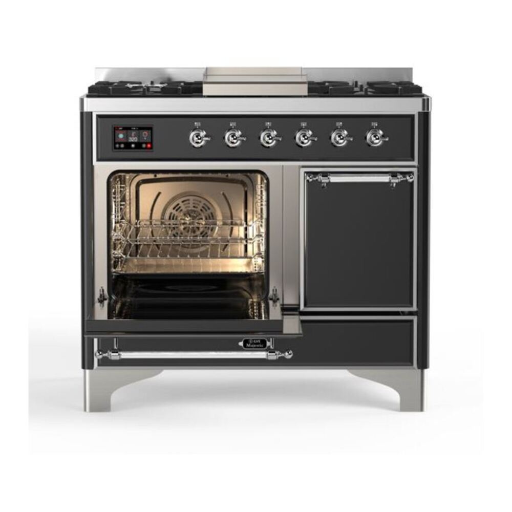 ILVE UMD10FDQNS3MGC Majestic II 40 inch Dual Fuel Range with 6 Burners, Griddle (Natural Gas, Solid Door, Graphite Matte, Chrome) 7 ILVE_UMD10FDQNS3MGC_Majestic_II_40_Dual_Fuel_Range_Left_Angle
