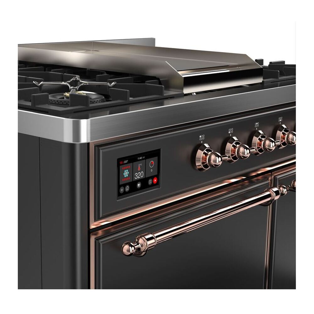 ILVE UMD10FDQNS3MGPLP Majestic II 40 inch Dual Fuel Range with 6 Burners, Griddle (Liquid Propane, Solid Door, Graphite Matte, Copper) 5 ILVE_UMD10FDQNS3MGPLP_Majestic_II_40"_Dual_Fuel_Range_Front_View