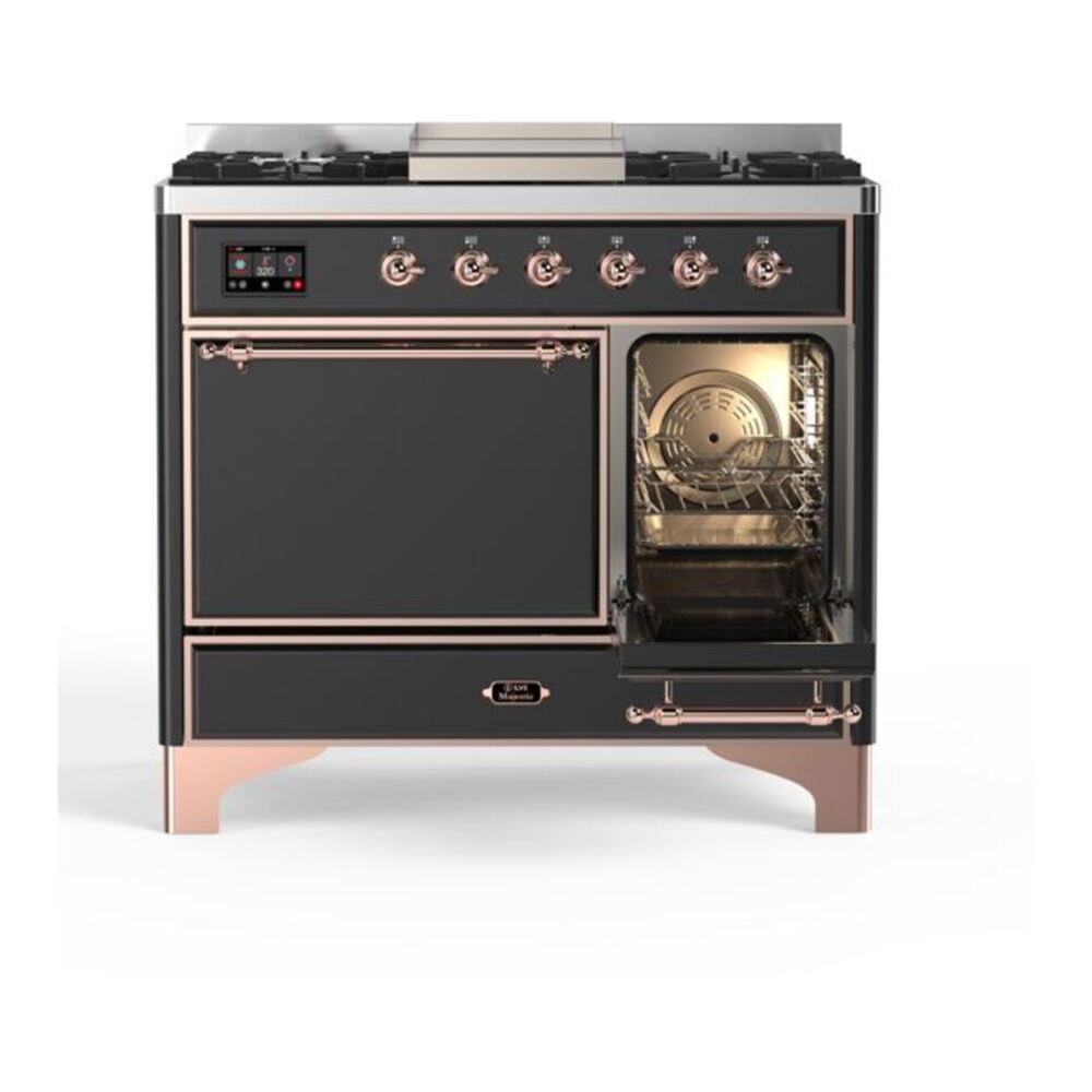 ILVE UMD10FDQNS3MGPLP Majestic II 40 inch Dual Fuel Range with 6 Burners, Griddle (Liquid Propane, Solid Door, Graphite Matte, Copper) 8 ILVE_UMD10FDQNS3MGPLP_Majestic_II_40"_Dual_Fuel_Range_Right_Angle