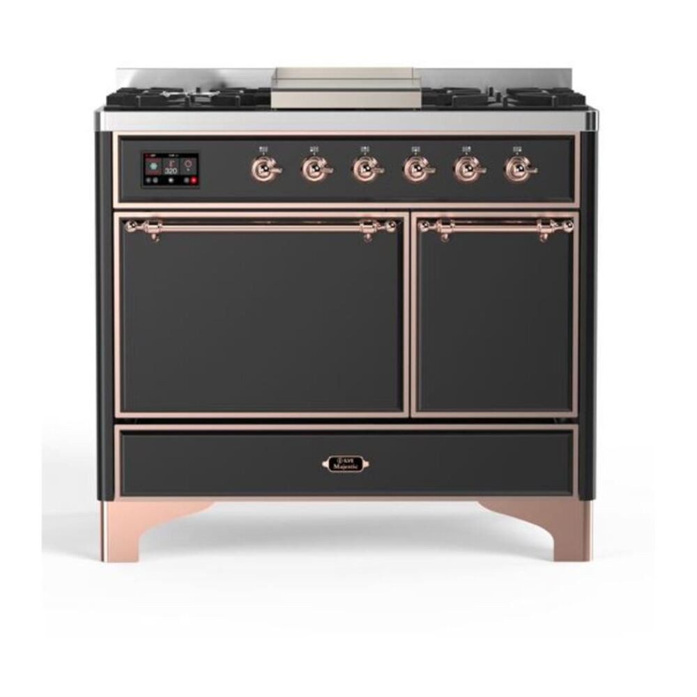 ILVE UMD10FDQNS3MGP Majestic II 40 inch Dual Fuel Range with 6 Burners, Griddle (Natural Gas, Solid Door, Graphite Matte, Copper) 1 UMD10FDQNS3MGP