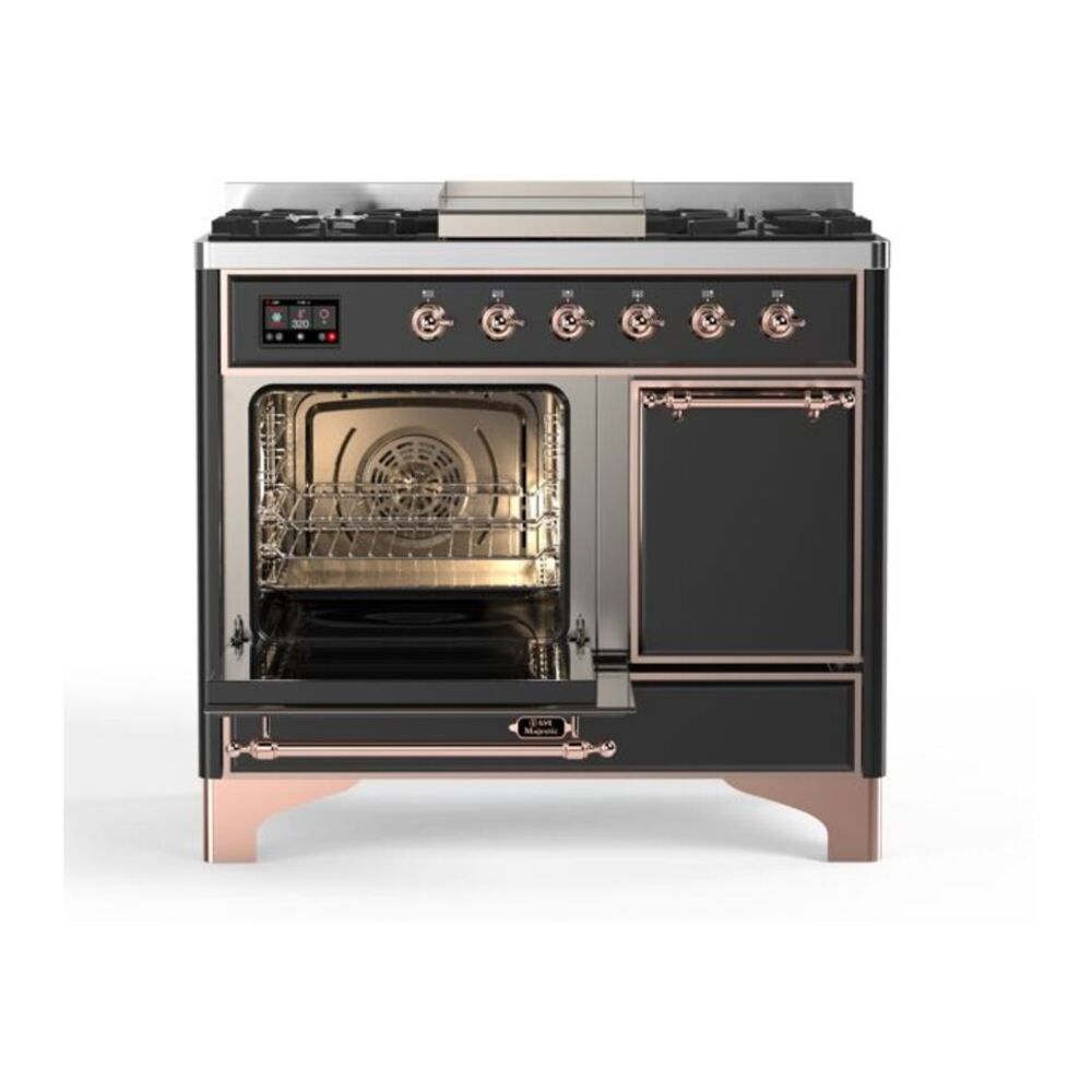 ILVE UMD10FDQNS3MGP Majestic II 40 inch Dual Fuel Range with 6 Burners, Griddle (Natural Gas, Solid Door, Graphite Matte, Copper) 7 ILVE_UMD10FDQNS3MGP_Majestic_II_40_Dual_Fuel_Range_Left_Angle