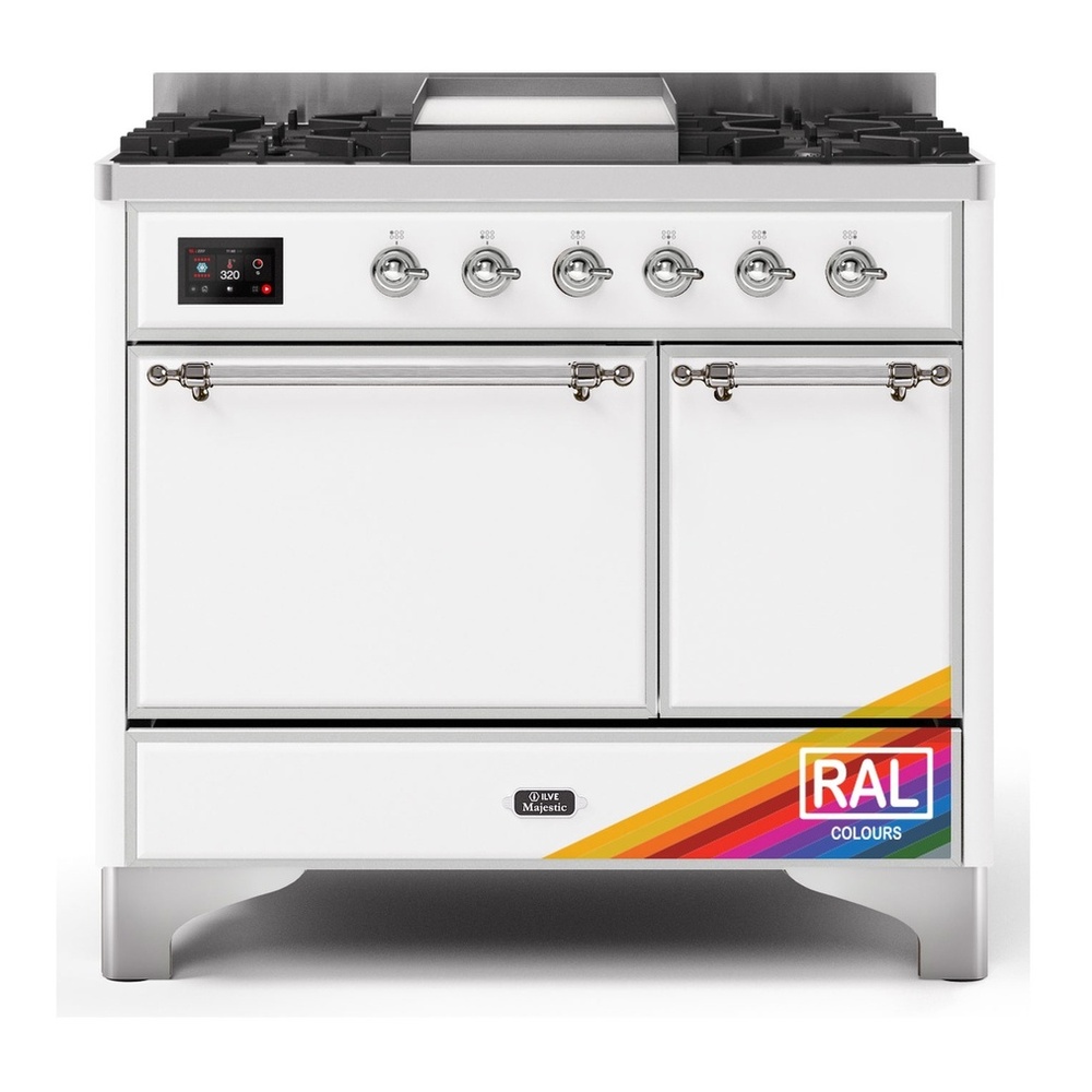 ILVE UMD10FDQNS3RAC Majestic II 40 inch Dual Fuel Range with 6 Burners, Griddle (Natural Gas, Solid Door, RAL, Chrome) 1 UMD10FDQNS3RAC