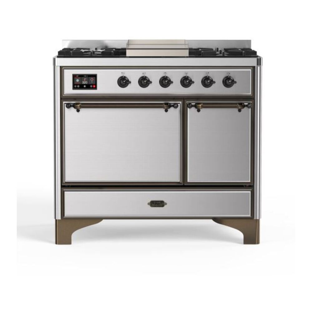 ILVE UMD10FDQNS3SSBLP Majestic II 40 inch Dual Fuel Range with 6 Burners, Griddle (Liquid Propane, Solid Door, Stainless Steel, Burnished) 1 UMD10FDQNS3SSBLP