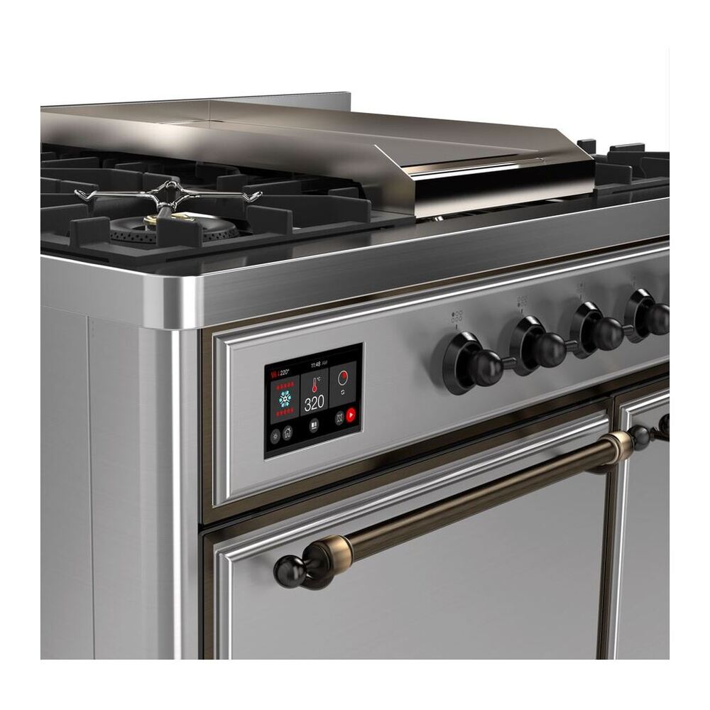 ILVE UMD10FDQNS3SSBLP Majestic II 40 inch Dual Fuel Range with 6 Burners, Griddle (Liquid Propane, Solid Door, Stainless Steel, Burnished) 5 ILVE_UMD10FDQNS3SSBLP_Majestic_II_40"_Dual_Fuel_Range_Front_View