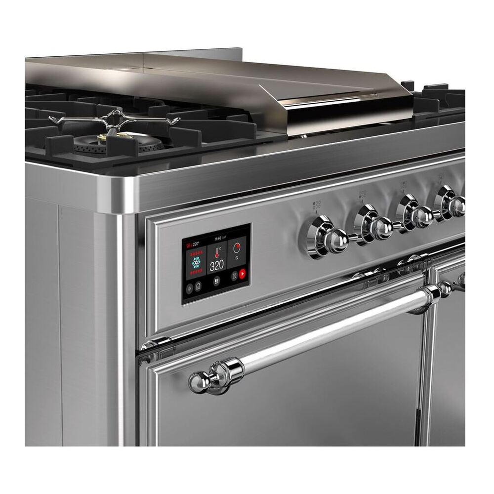 ILVE UMD10FDQNS3SSCLP Majestic II 40 inch Dual Fuel Range with 6 Burners, Griddle (Liquid Propane, Solid Door, Stainless Steel, Chrome) 5 ILVE_UMD10FDQNS3SSCLP_Majestic_II_40"_Dual_Fuel_Range_Front_View