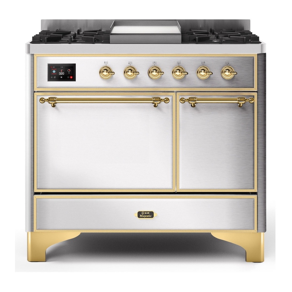 ILVE UMD10FDQNS3SSGLP Majestic II 40 inch Dual Fuel Range with 6 Burners, Griddle (Liquid Propane, Solid Door, Stainless Steel, Brass) 1 UMD10FDQNS3SSGLP