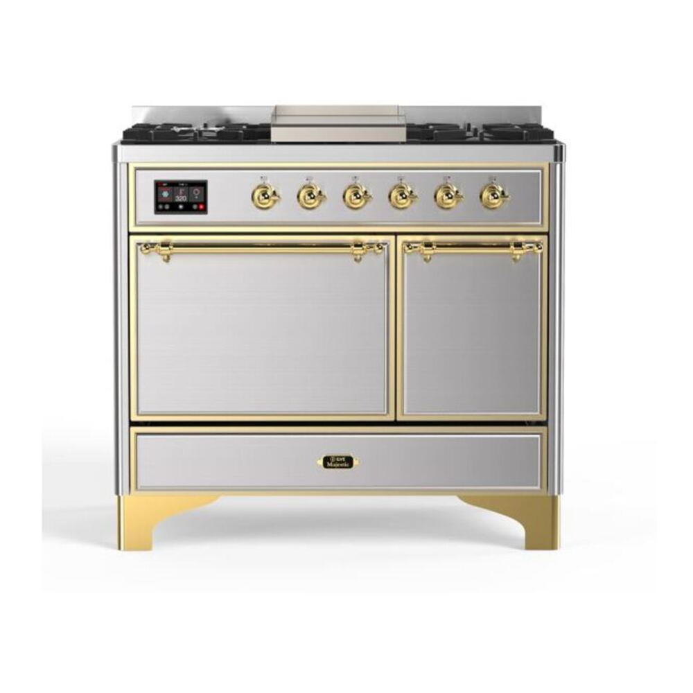 ILVE UMD10FDQNS3SSG Majestic II 40 inch Dual Fuel Range with 6 Burners, Griddle (Natural Gas, Solid Door, Stainless Steel, Brass) 1 UMD10FDQNS3SSG