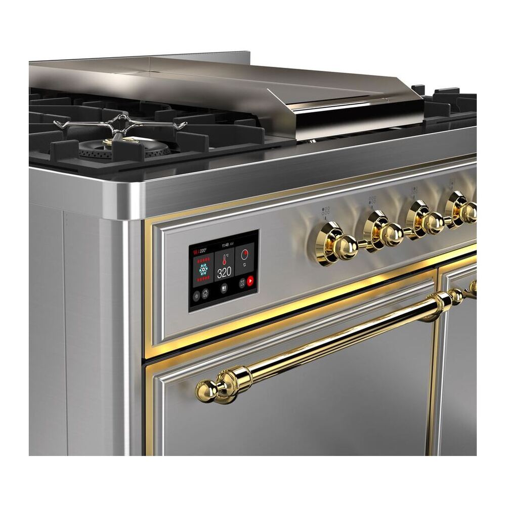 ILVE UMD10FDQNS3SSG Majestic II 40 inch Dual Fuel Range with 6 Burners, Griddle (Natural Gas, Solid Door, Stainless Steel, Brass) 5 ILVE_UMD10FDQNS3SSG_Majestic_II_40_Dual_Fuel_Range_Front_View