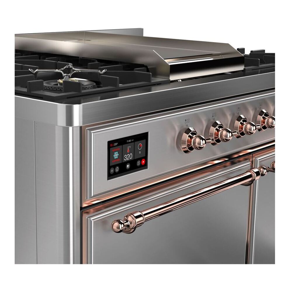 ILVE UMD10FDQNS3SSPLP Majestic II 40 inch Dual Fuel Range with 6 Burners, Griddle (Liquid Propane, Solid Door, Stainless Steel, Copper) 5 ILVE_UMD10FDQNS3SSPLP_Majestic_II_40"_Dual_Fuel_Range_Front_View