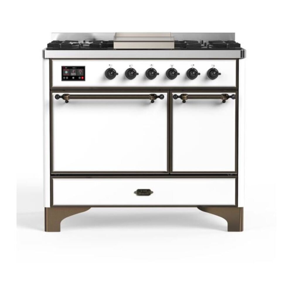 ILVE UMD10FDQNS3WHB Majestic II 40 inch Dual Fuel Range with 6 Burners, Griddle (Natural Gas, Solid Door, White, Burnished) 1 UMD10FDQNS3WHB