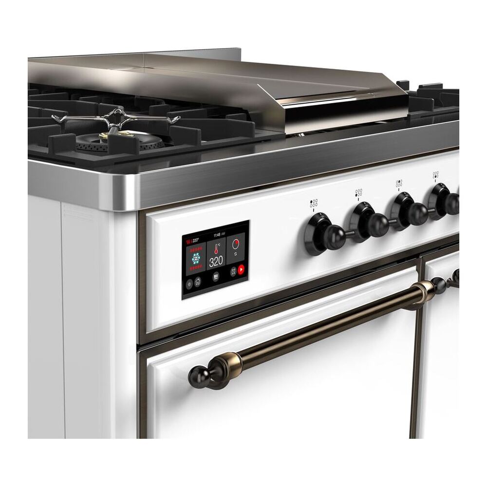 ILVE UMD10FDQNS3WHB Majestic II 40 inch Dual Fuel Range with 6 Burners, Griddle (Natural Gas, Solid Door, White, Burnished) 5 ILVE_UMD10FDQNS3WHB_Majestic_II_40_Dual_Fuel_Range_Front_View