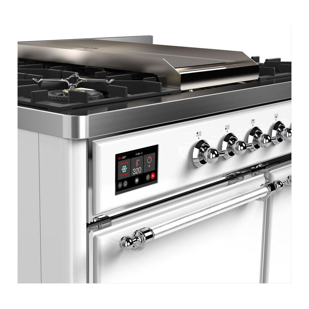 ILVE UMD10FDQNS3WHC Majestic II 40 inch Dual Fuel Range with 6 Burners, Griddle (Natural Gas, Solid Door, White, Chrome) 5 ILVE_UMD10FDQNS3WHC_Majestic_II_40_Dual_Fuel_Range_Front_View