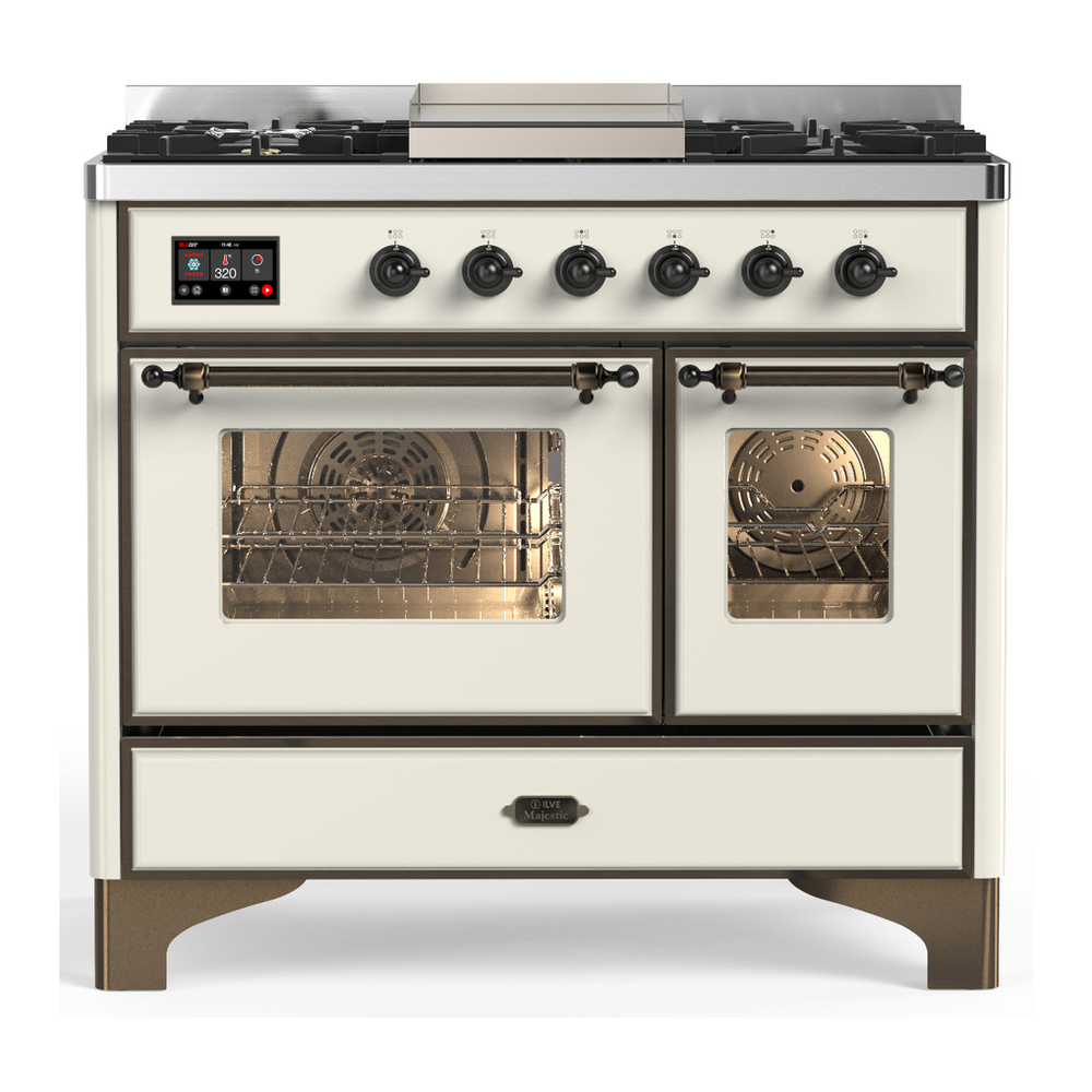 ILVE UMD40FNR3AWBLP Majestic III 40 inch Dual Fuel Range with 6 Burners and Griddle, Dual Function Burner up to 25,000 BTU (Liquid Propane, Triple Glass Door, Antique White, Burnished) 1 UMD40FNR3AWBLP