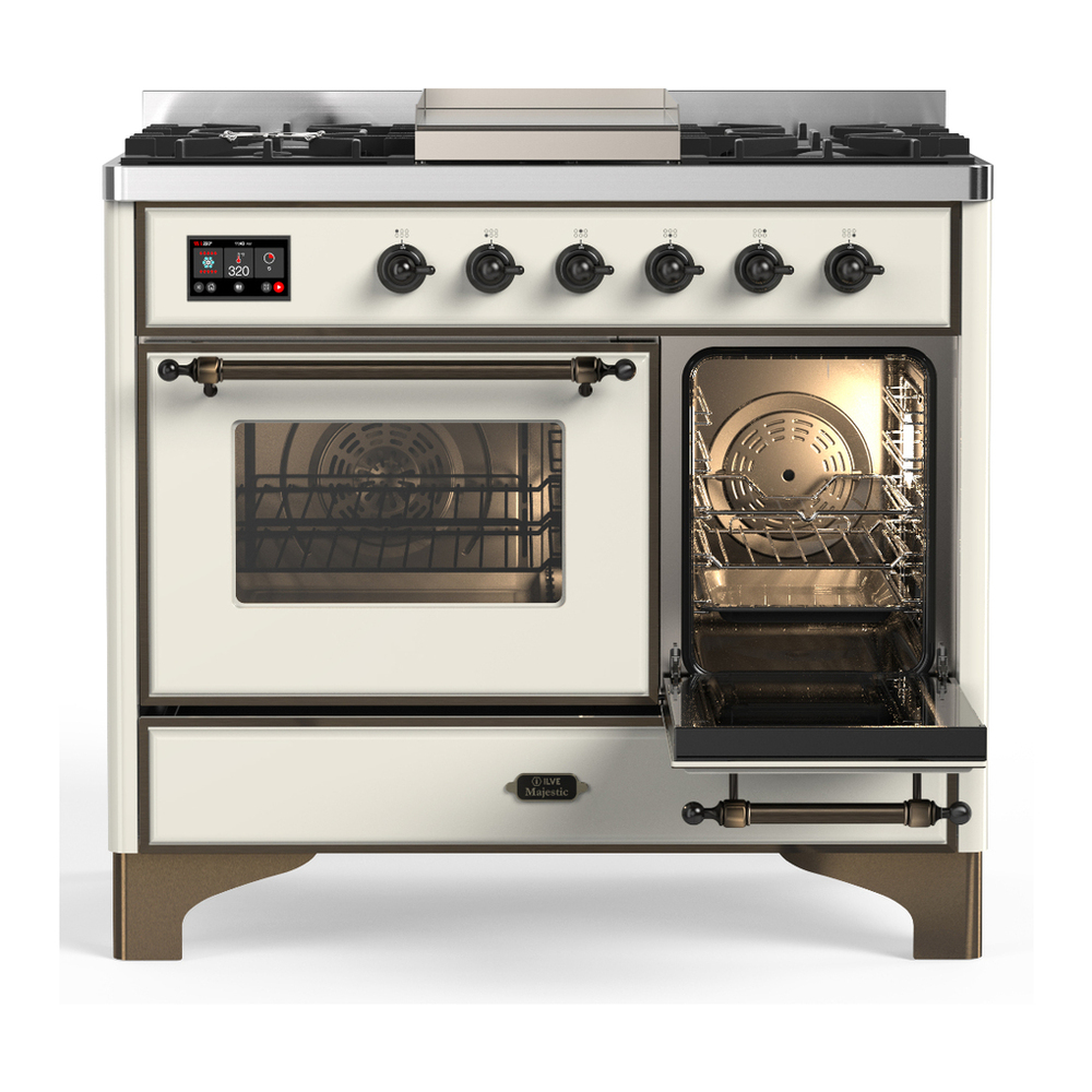 ILVE UMD40FNR3AWBLP Majestic III 40 inch Dual Fuel Range with 6 Burners and Griddle, Dual Function Burner up to 25,000 BTU (Liquid Propane, Triple Glass Door, Antique White, Burnished) 4 ILVE-UMD40FNR3AWBLP-Secondary Oven Open View