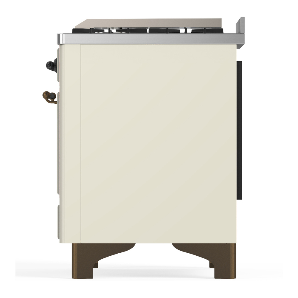 ILVE UMD40FNR3AWBLP Majestic III 40 inch Dual Fuel Range with 6 Burners and Griddle, Dual Function Burner up to 25,000 BTU (Liquid Propane, Triple Glass Door, Antique White, Burnished) 9 ILVE-UMD40FNR3AWBLP-Left Side View