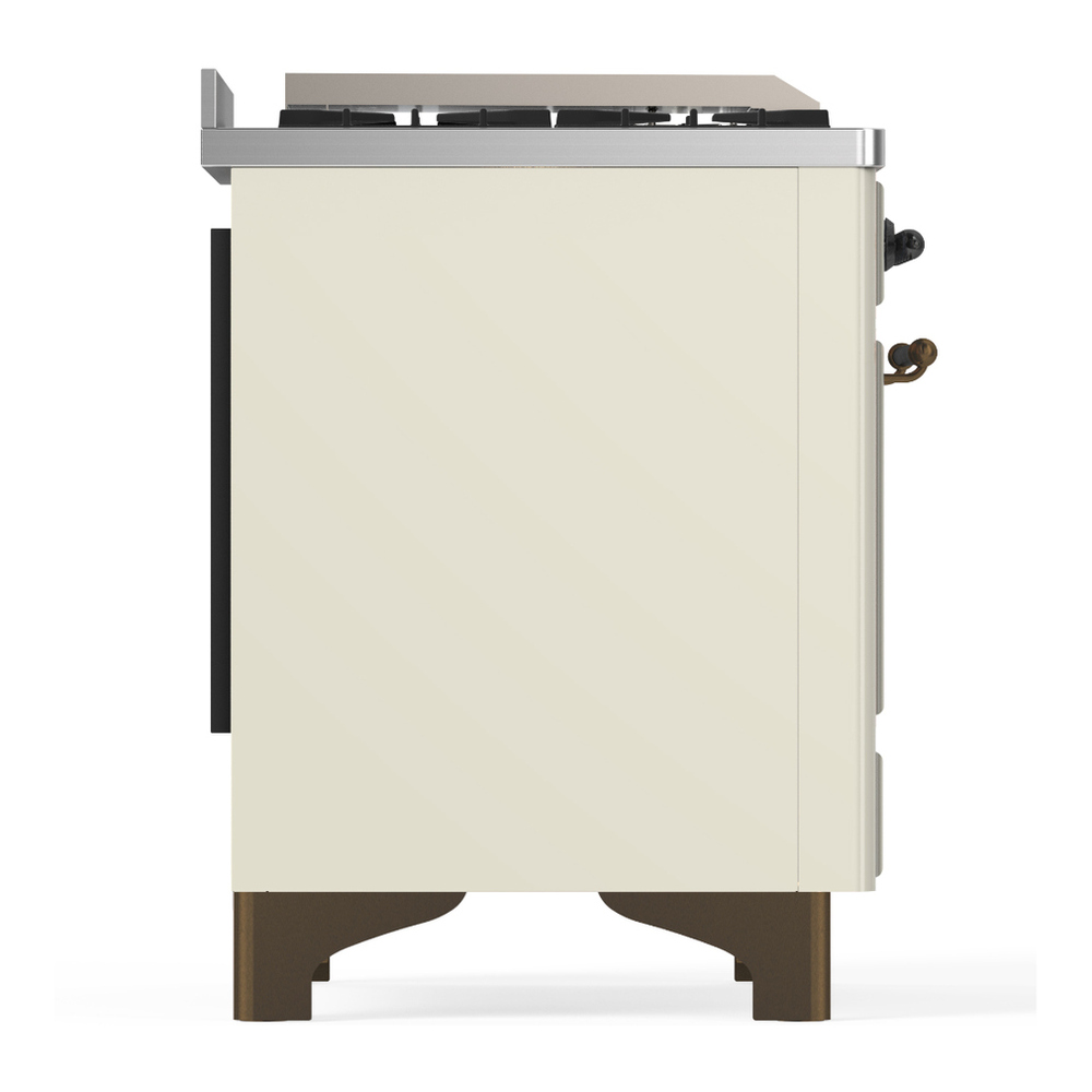 ILVE UMD40FNR3AWBLP Majestic III 40 inch Dual Fuel Range with 6 Burners and Griddle, Dual Function Burner up to 25,000 BTU (Liquid Propane, Triple Glass Door, Antique White, Burnished) 8 ILVE-UMD40FNR3AWBLP-Right Side View