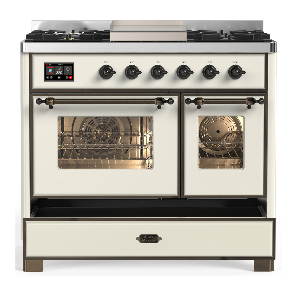 ILVE UMD40FNR3AWB Majestic III 40 inch Dual Fuel Range with 6 Burners and Griddle, Dual Function Burner up to 25,000 BTU (Natural Gas, Triple Glass Door, Antique White, Burnished) 5 ILVE-UMD40FNR3AWB-Drawer Open View