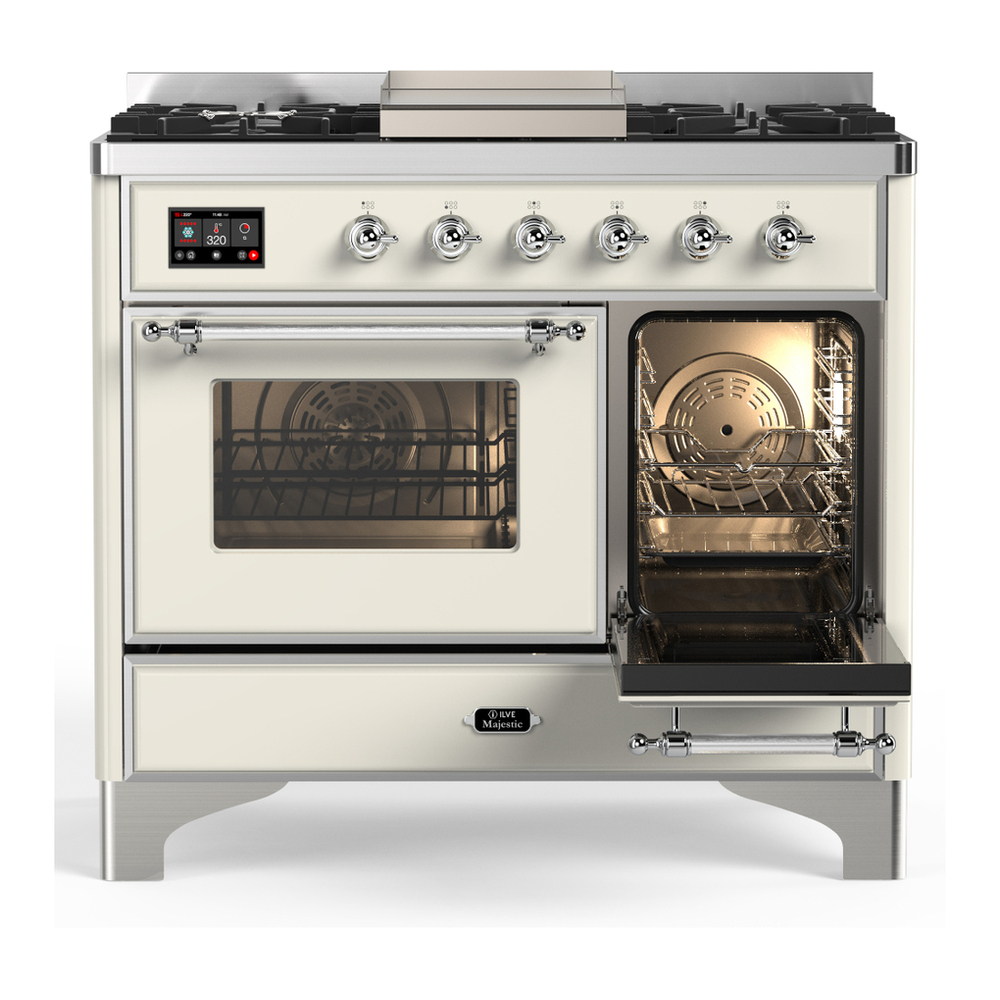 ILVE UMD40FNR3AWC Majestic III 40 inch Dual Fuel Range with 6 Burners and Griddle, Dual Function Burner up to 25,000 BTU (Natural Gas, Triple Glass Door, Antique White, Chrome) 4 ILVE-UMD40FNR3AWC-Secondary Oven Open View