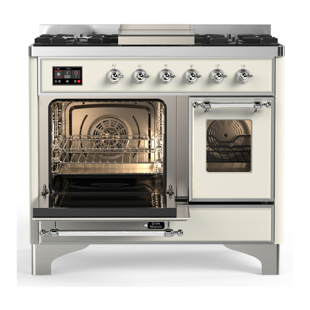 ILVE UMD40FNR3AWC Majestic III 40 inch Dual Fuel Range with 6 Burners and Griddle, Dual Function Burner up to 25,000 BTU (Natural Gas, Triple Glass Door, Antique White, Chrome) 3 ILVE-UMD40FNR3AWC-Primary Oven Open View