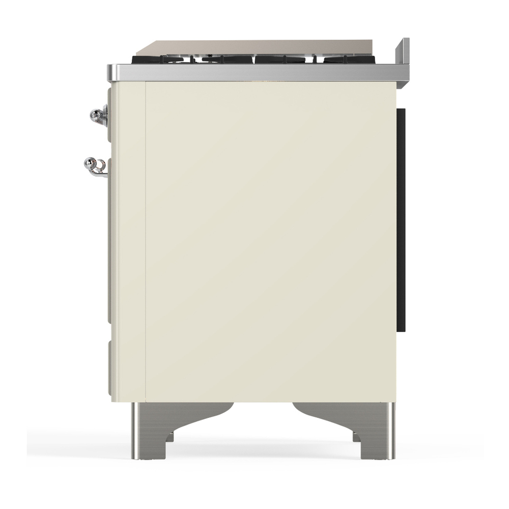 ILVE UMD40FNR3AWC Majestic III 40 inch Dual Fuel Range with 6 Burners and Griddle, Dual Function Burner up to 25,000 BTU (Natural Gas, Triple Glass Door, Antique White, Chrome) 9 ILVE-UMD40FNR3AWC-Left Side View