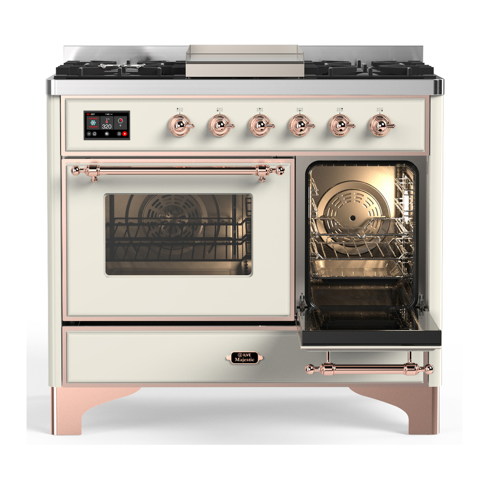 ILVE UMD40FNR3AWP Majestic III 40 inch Dual Fuel Range with 6 Burners and Griddle, Dual Function Burner up to 25,000 BTU (Natural Gas, Triple Glass Door, Antique White, Copper) 4 ILVE-UMD40FNR3AWP-Secondary Oven Open View