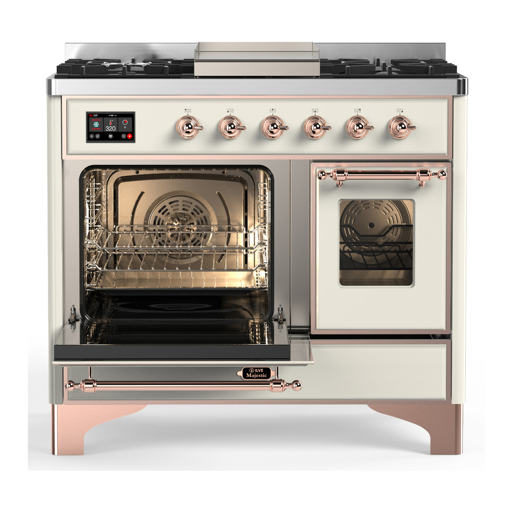 ILVE UMD40FNR3AWP Majestic III 40 inch Dual Fuel Range with 6 Burners and Griddle, Dual Function Burner up to 25,000 BTU (Natural Gas, Triple Glass Door, Antique White, Copper) 3 ILVE-UMD40FNR3AWP-Primary Oven Open View