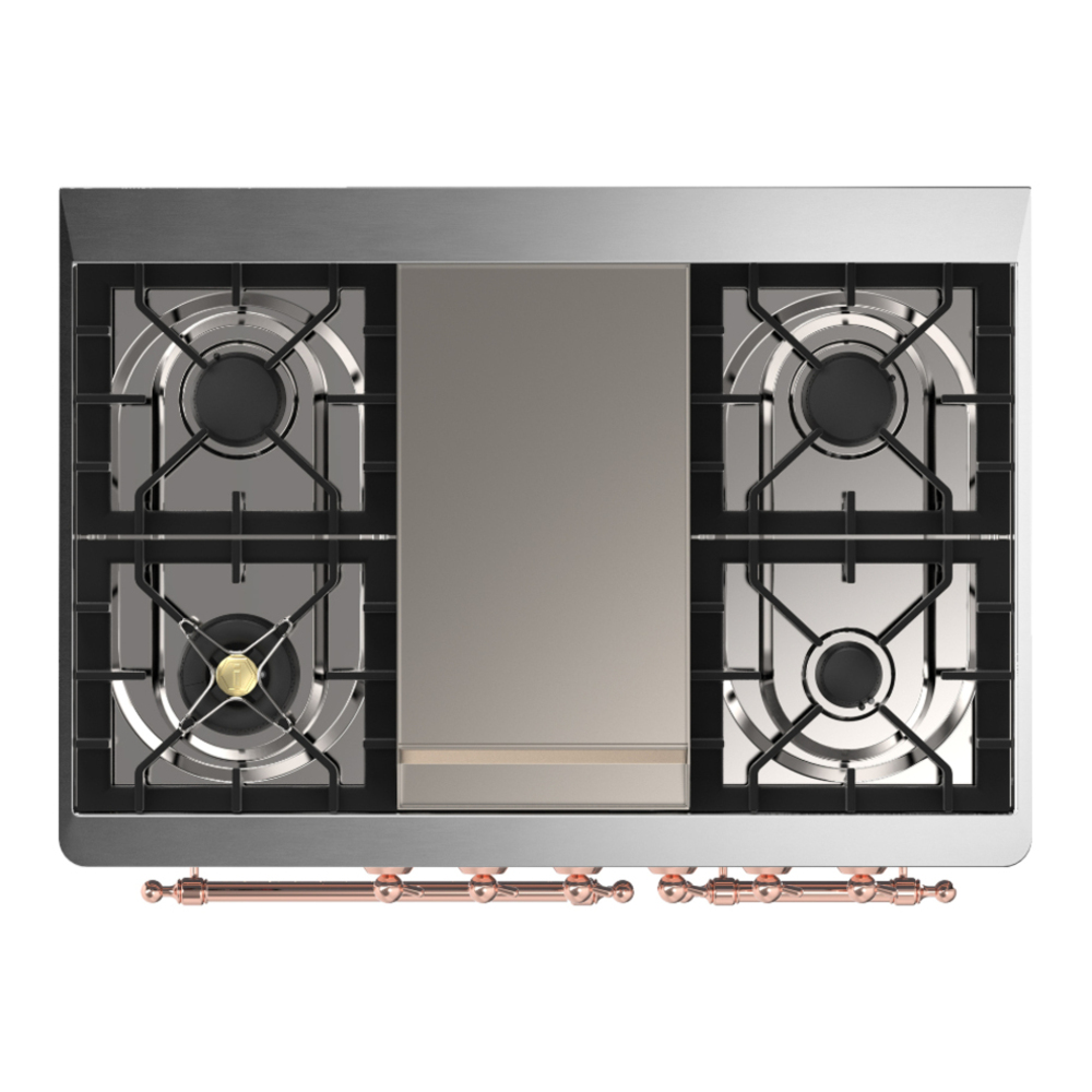 ILVE UMD40FNR3AWP Majestic III 40 inch Dual Fuel Range with 6 Burners and Griddle, Dual Function Burner up to 25,000 BTU (Natural Gas, Triple Glass Door, Antique White, Copper) 6 ILVE-UMD40FNR3AWP-Top View