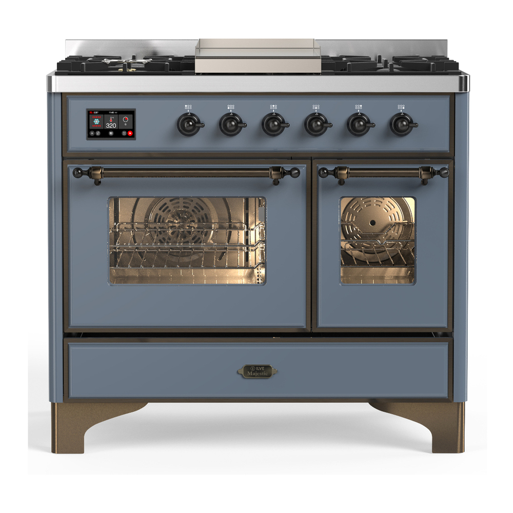 ILVE UMD40FNR3BGBLP Majestic III 40 inch Dual Fuel Range with 6 Burners and Griddle, Dual Function Burner up to 25,000 BTU (Liquid Propane, Triple Glass Door, Blue Grey, Burnished) 1 UMD40FNR3BGBLP