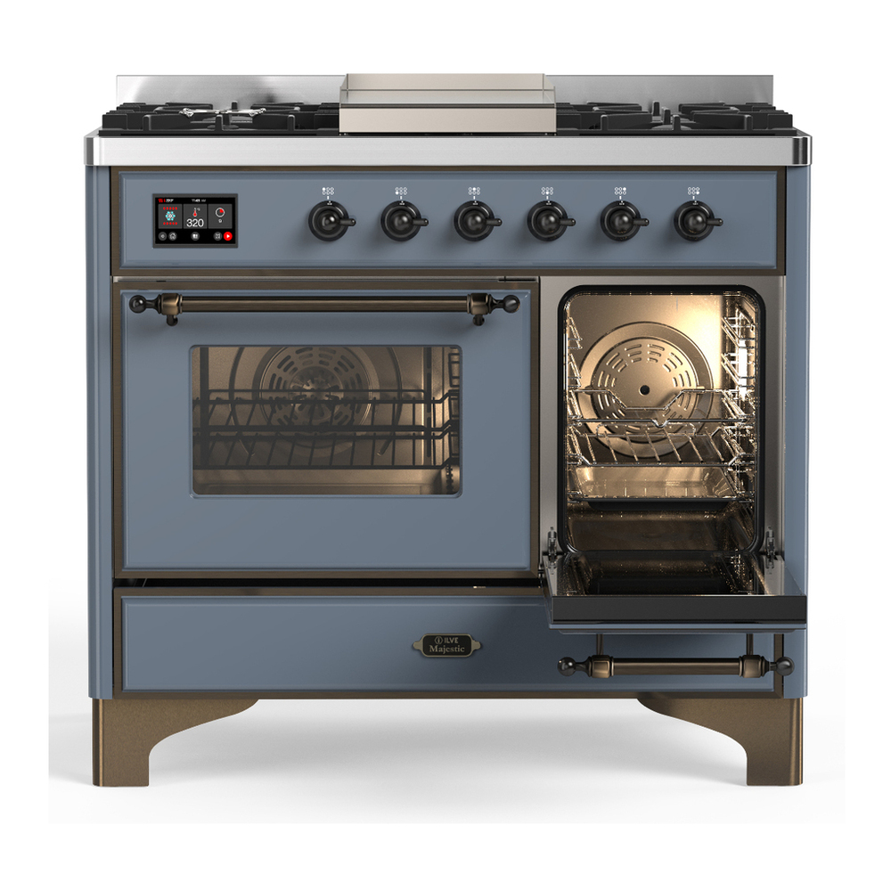 ILVE UMD40FNR3BGBLP Majestic III 40 inch Dual Fuel Range with 6 Burners and Griddle, Dual Function Burner up to 25,000 BTU (Liquid Propane, Triple Glass Door, Blue Grey, Burnished) 4 ILVE-UMD40FNR3BGBLP-Secondary Oven Open View