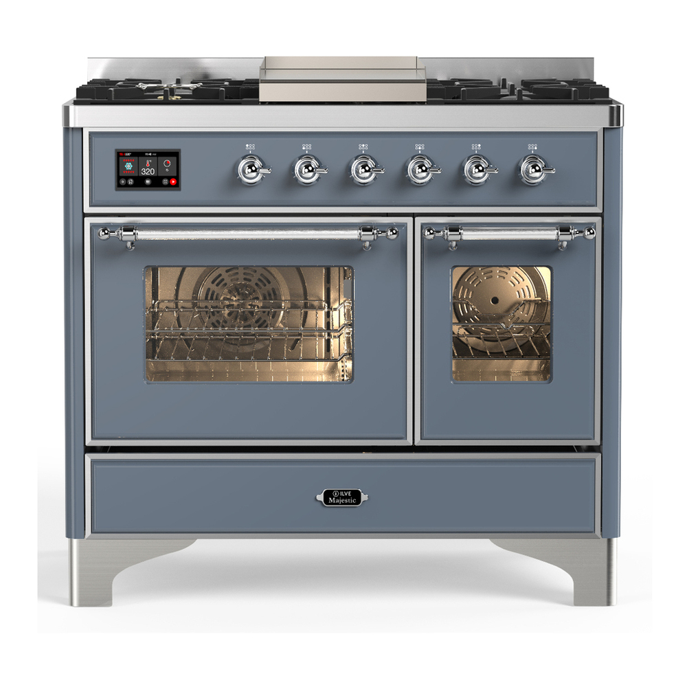 ILVE UMD40FNR3BGC Majestic III 40 inch Dual Fuel Range with 6 Burners and Griddle, Dual Function Burner up to 25,000 BTU (Natural Gas, Triple Glass Door, Blue Grey, Chrome) 1 UMD40FNR3BGC