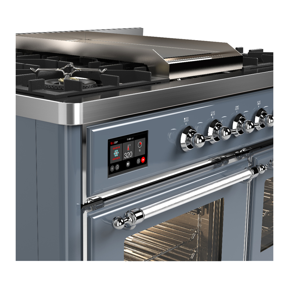 ILVE UMD40FNR3BGC Majestic III 40 inch Dual Fuel Range with 6 Burners and Griddle, Dual Function Burner up to 25,000 BTU (Natural Gas, Triple Glass Door, Blue Grey, Chrome) 7 ILVE-UMD40FNR3BGC-Control Knobs View