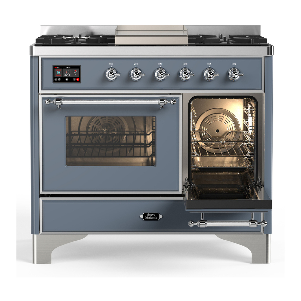 ILVE UMD40FNR3BGC Majestic III 40 inch Dual Fuel Range with 6 Burners and Griddle, Dual Function Burner up to 25,000 BTU (Natural Gas, Triple Glass Door, Blue Grey, Chrome) 4 ILVE-UMD40FNR3BGC-Secondary Oven Open View
