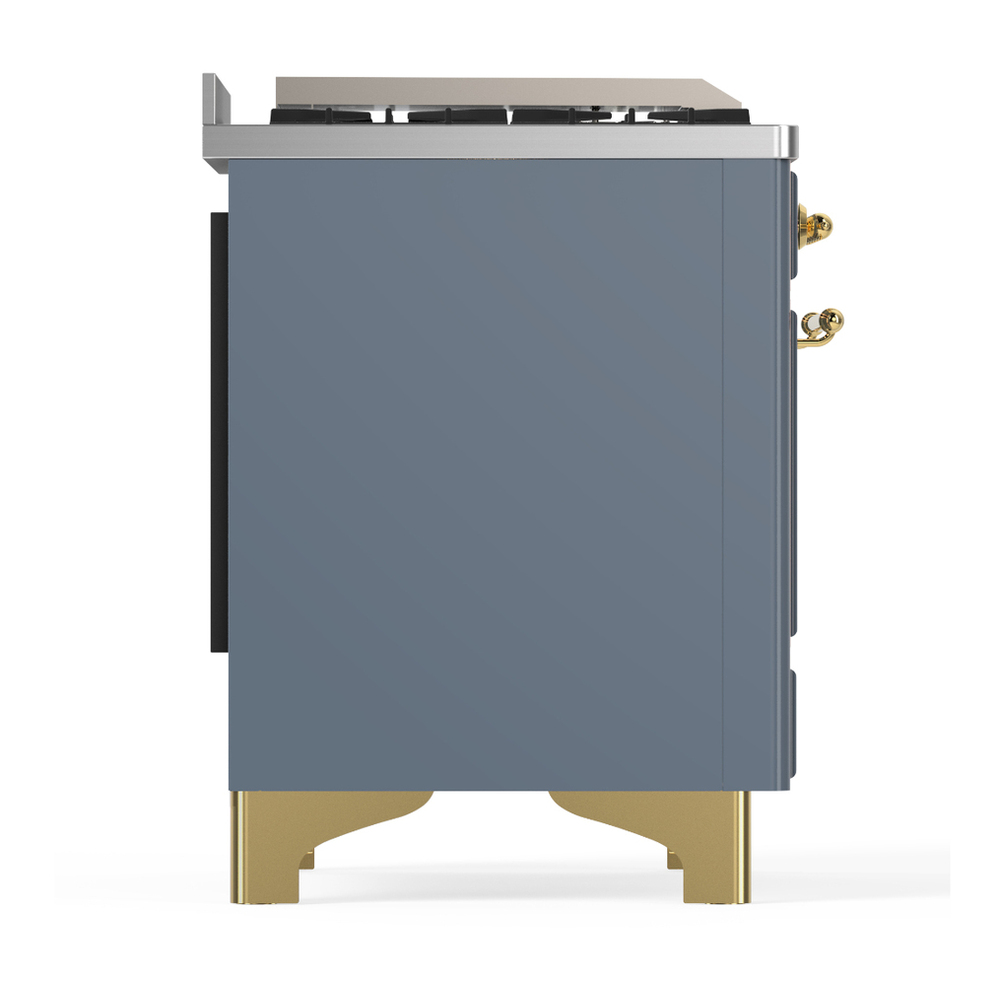 ILVE UMD40FNR3BGG Majestic III 40 inch Dual Fuel Range with 6 Burners and Griddle, Dual Function Burner up to 25,000 BTU (Natural Gas, Triple Glass Door, Blue Grey, Brass) 8 ILVE-UMD40FNR3BGG-Right Side View