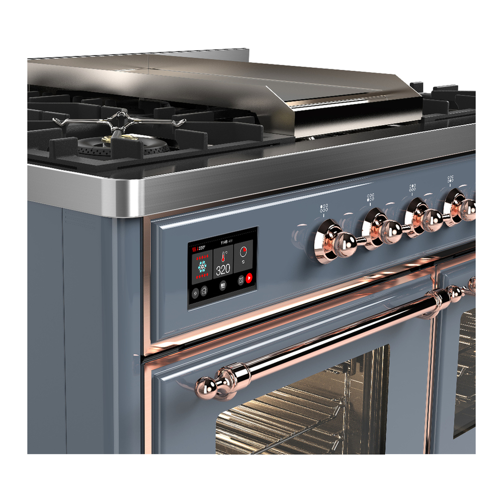 ILVE UMD40FNR3BGPLP Majestic III 40 inch Dual Fuel Range with 6 Burners and Griddle, Dual Function Burner up to 25,000 BTU (Liquid Propane, Triple Glass Door, Blue Grey, Copper) 7 ILVE-UMD40FNR3BGPLP-Control Knobs View