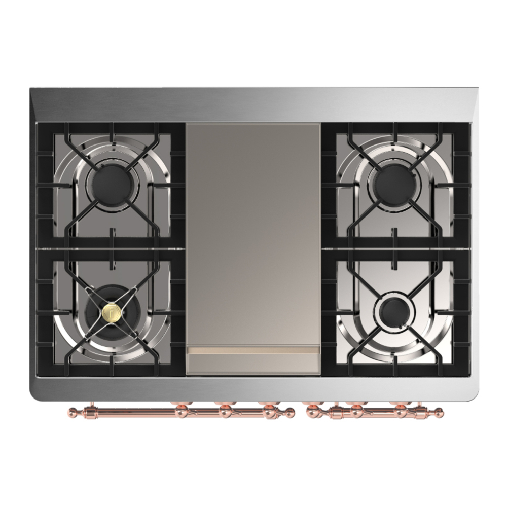 ILVE UMD40FNR3BGPLP Majestic III 40 inch Dual Fuel Range with 6 Burners and Griddle, Dual Function Burner up to 25,000 BTU (Liquid Propane, Triple Glass Door, Blue Grey, Copper) 6 ILVE-UMD40FNR3BGPLP-Top View