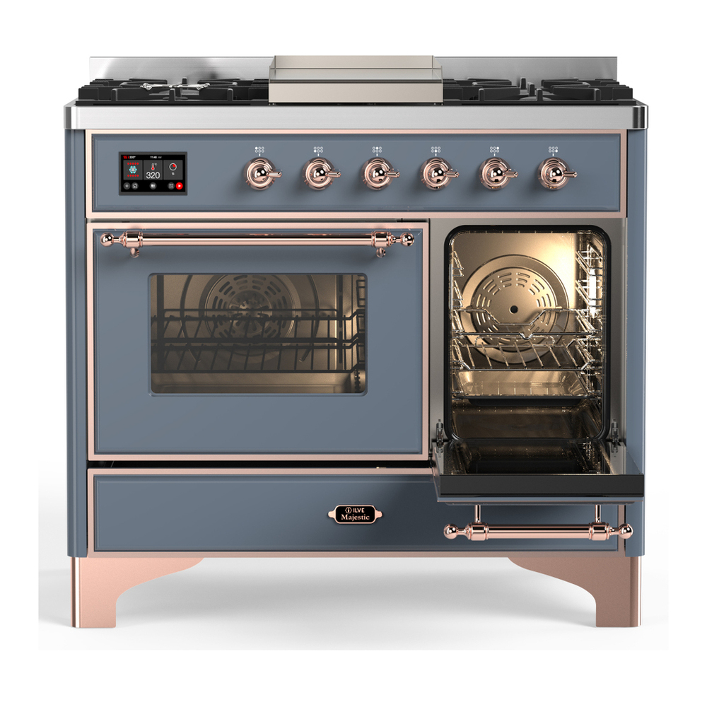 ILVE UMD40FNR3BGP Majestic III 40 inch Dual Fuel Range with 6 Burners and Griddle, Dual Function Burner up to 25,000 BTU (Natural Gas, Triple Glass Door, Blue Grey, Copper) 4 ILVE-UMD40FNR3BGP-Secondary Oven Open View