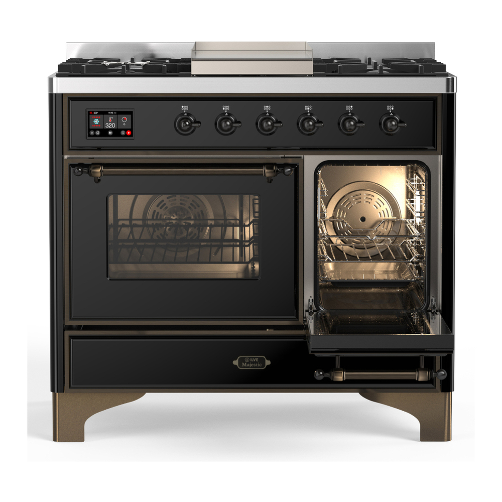 ILVE UMD40FNR3BKBLP Majestic III 40 inch Dual Fuel Range with 6 Burners and Griddle, Dual Function Burner up to 25,000 BTU (Liquid Propane, Triple Glass Door, Glossy Black, Burnished) 4 ILVE-UMD40FNR3BKBLP-Secondary Oven Open View