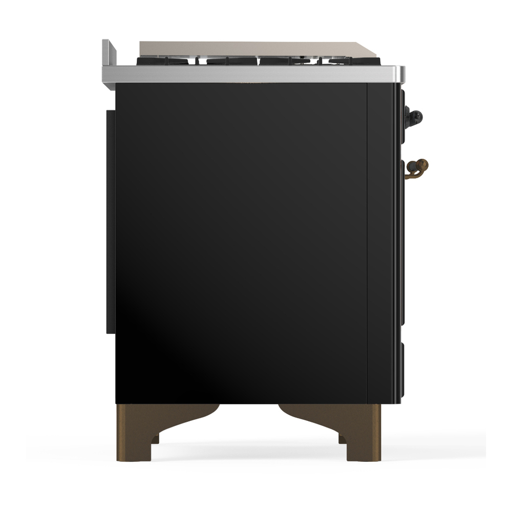 ILVE UMD40FNR3BKBLP Majestic III 40 inch Dual Fuel Range with 6 Burners and Griddle, Dual Function Burner up to 25,000 BTU (Liquid Propane, Triple Glass Door, Glossy Black, Burnished) 8 ILVE-UMD40FNR3BKBLP-Right Side View