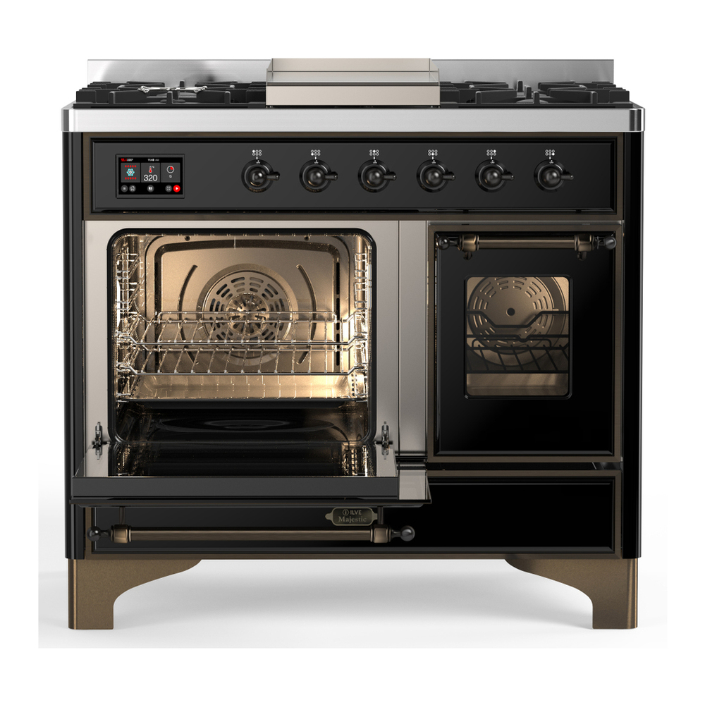 ILVE UMD40FNR3BKB Majestic III 40 inch Dual Fuel Range with 6 Burners and Griddle, Dual Function Burner up to 25,000 BTU (Natural Gas, Triple Glass Door, Glossy Black, Burnished) 3 ILVE-UMD40FNR3BKB-Primary Oven Open View