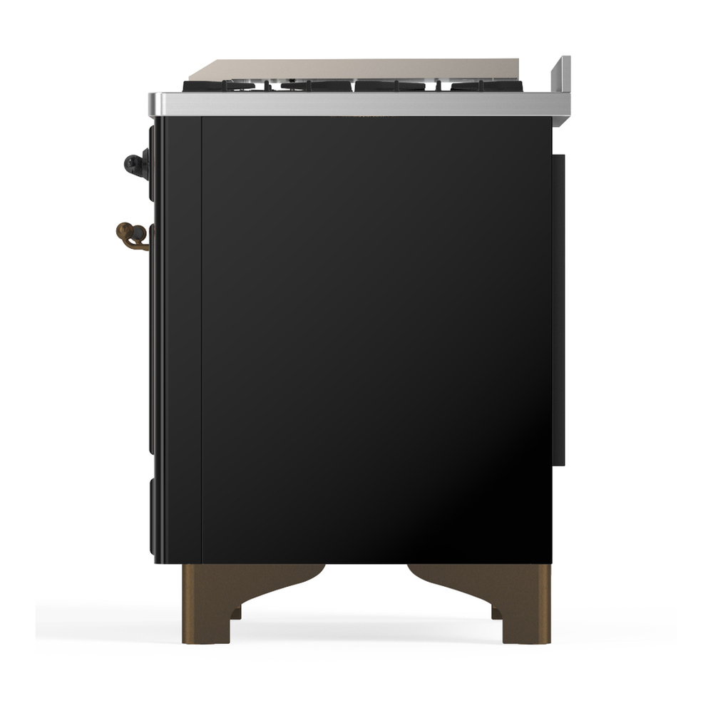 ILVE UMD40FNR3BKB Majestic III 40 inch Dual Fuel Range with 6 Burners and Griddle, Dual Function Burner up to 25,000 BTU (Natural Gas, Triple Glass Door, Glossy Black, Burnished) 9 ILVE-UMD40FNR3BKB-Left Side View