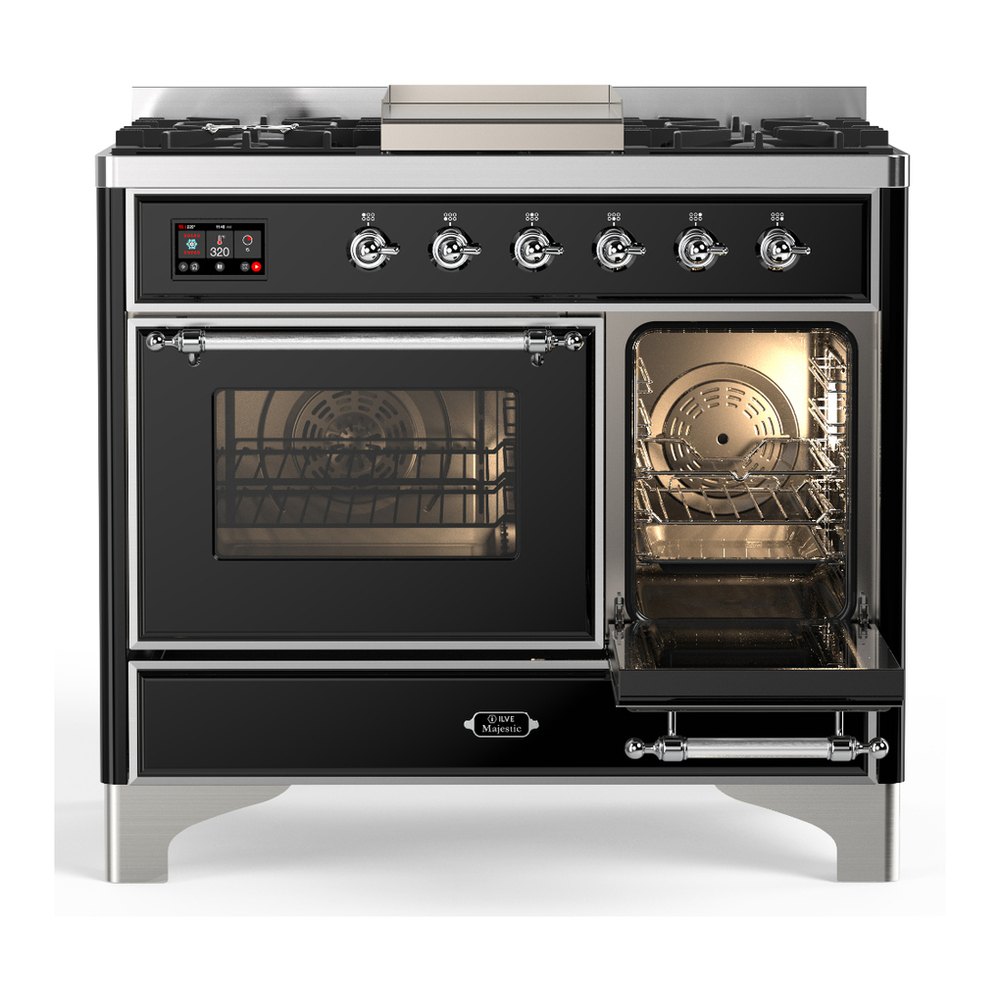ILVE UMD40FNR3BKCLP Majestic III 40 inch Dual Fuel Range with 6 Burners and Griddle, Dual Function Burner up to 25,000 BTU (Liquid Propane, Triple Glass Door, Glossy Black, Chrome) 4 ILVE-UMD40FNR3BKCLP-Secondary Oven Open View