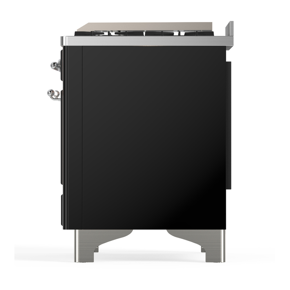 ILVE UMD40FNR3BKCLP Majestic III 40 inch Dual Fuel Range with 6 Burners and Griddle, Dual Function Burner up to 25,000 BTU (Liquid Propane, Triple Glass Door, Glossy Black, Chrome) 9 ILVE-UMD40FNR3BKCLP-Left Side View