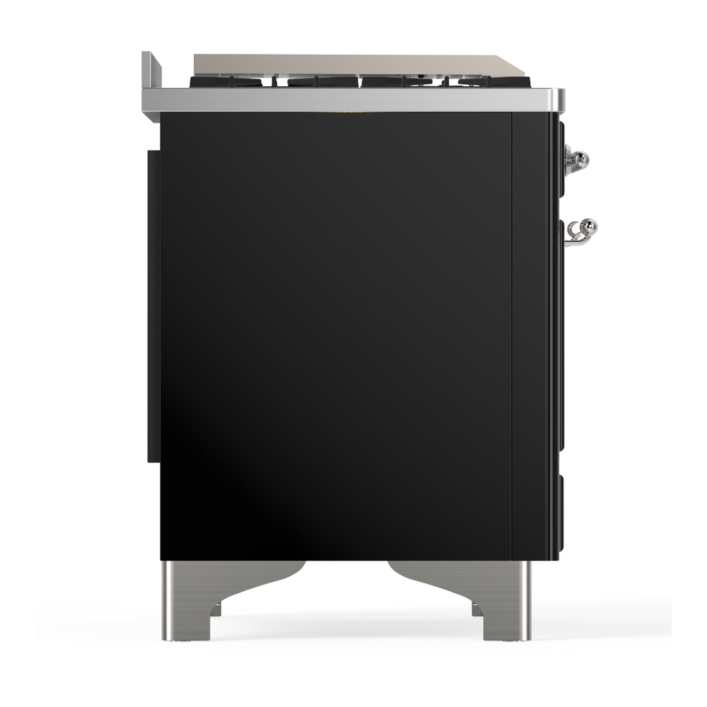 ILVE UMD40FNR3BKCLP Majestic III 40 inch Dual Fuel Range with 6 Burners and Griddle, Dual Function Burner up to 25,000 BTU (Liquid Propane, Triple Glass Door, Glossy Black, Chrome) 8 ILVE-UMD40FNR3BKCLP-Right Side View