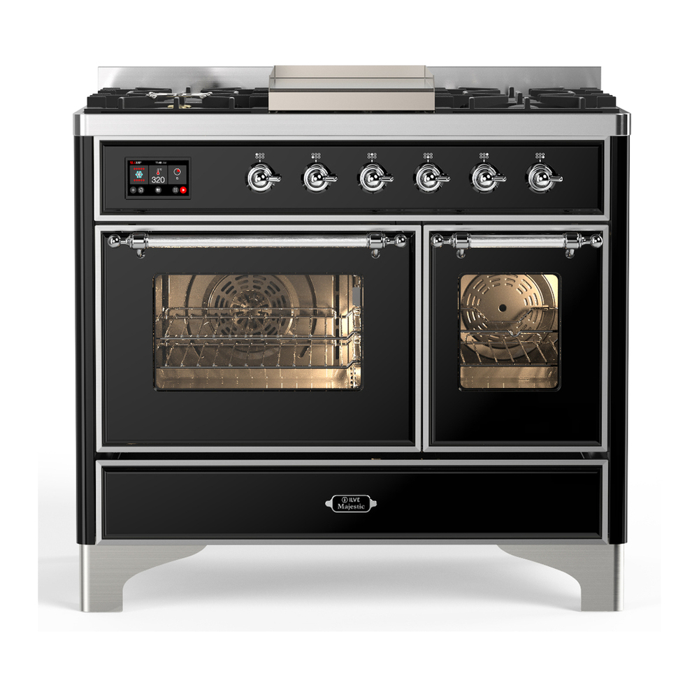 ILVE UMD40FNR3BKC Majestic III 40 inch Dual Fuel Range with 6 Burners and Griddle, Dual Function Burner up to 25,000 BTU (Natural Gas, Triple Glass Door, Glossy Black, Chrome) 1 UMD40FNR3BKC
