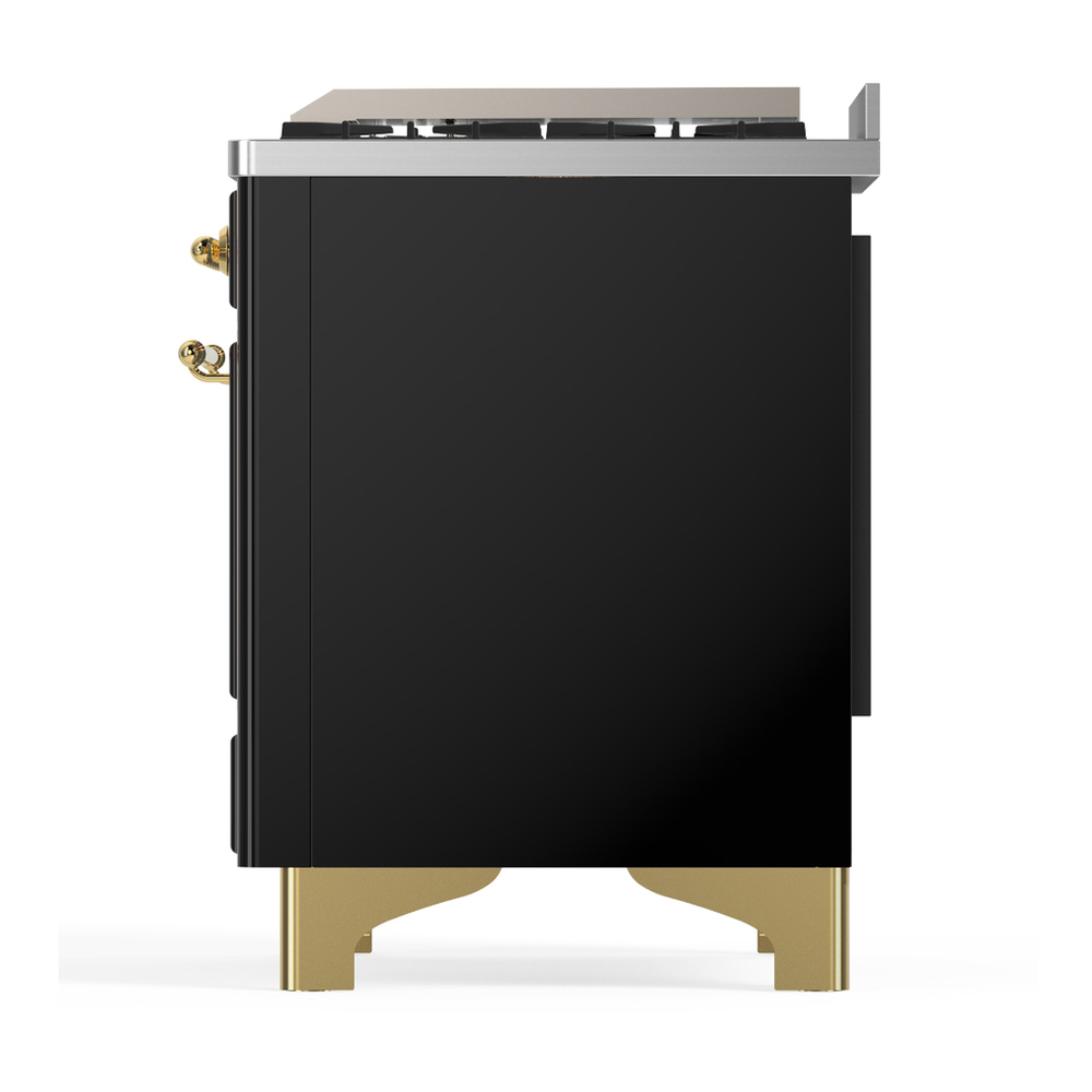 ILVE UMD40FNR3BKGLP Majestic III 40 inch Dual Fuel Range with 6 Burners and Griddle, Dual Function Burner up to 25,000 BTU (Liquid Propane, Triple Glass Door, Glossy Black, Brass) 9 ILVE-UMD40FNR3BKGLP-Left Side View