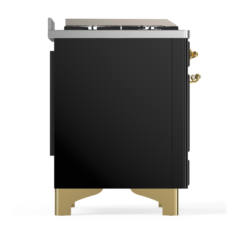 ILVE UMD40FNR3BKGLP Majestic III 40 inch Dual Fuel Range with 6 Burners and Griddle, Dual Function Burner up to 25,000 BTU (Liquid Propane, Triple Glass Door, Glossy Black, Brass) 8 ILVE-UMD40FNR3BKGLP-Right Side View