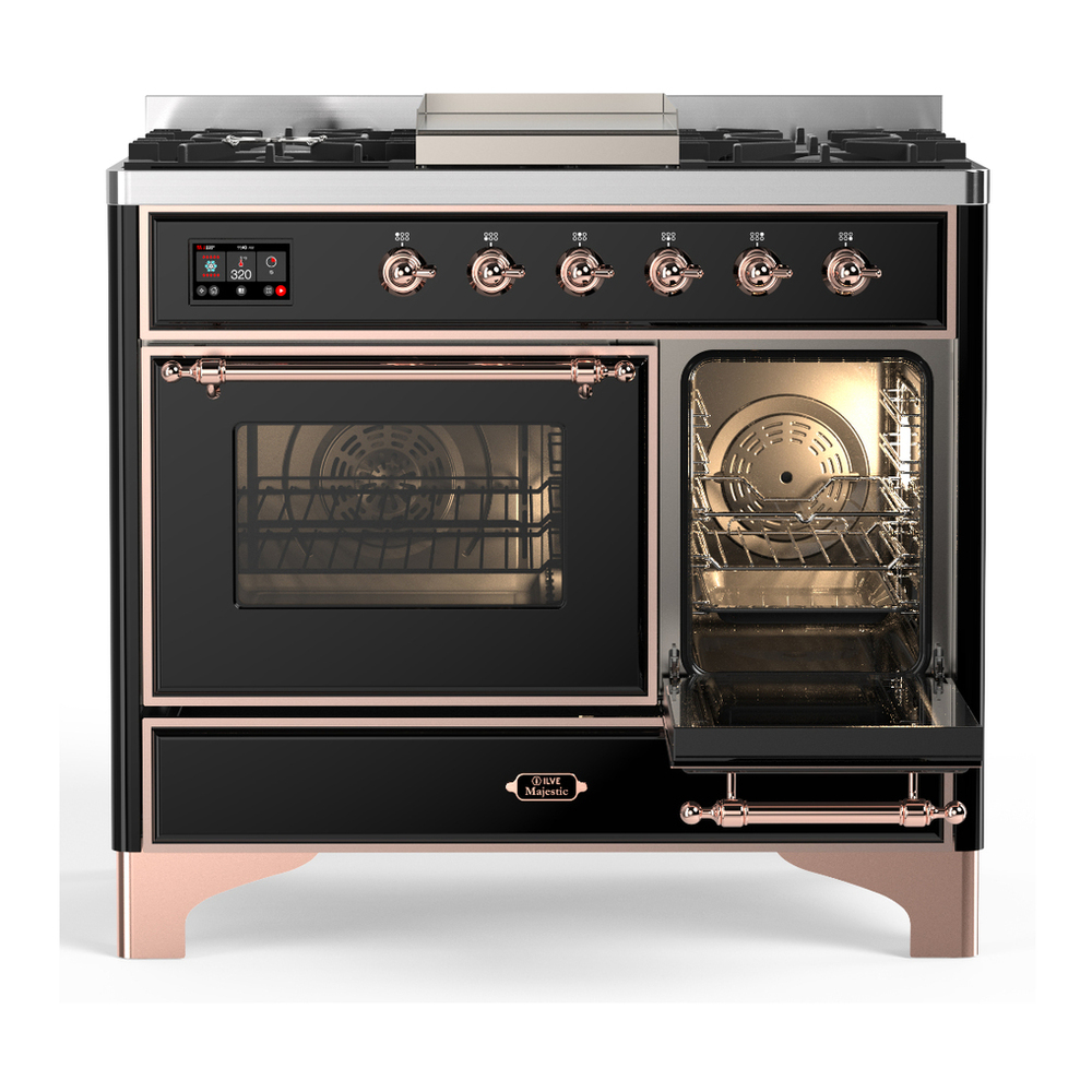 ILVE UMD40FNR3BKPLP Majestic III 40 inch Dual Fuel Range with 6 Burners and Griddle, Dual Function Burner up to 25,000 BTU (Liquid Propane, Triple Glass Door, Glossy Black, Copper) 4 ILVE-UMD40FNR3BKPLP-Secondary Oven Open View