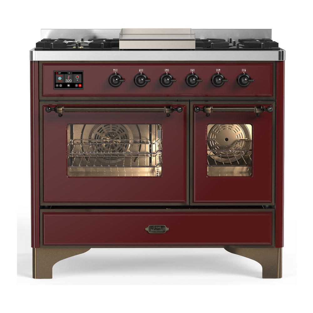 ILVE UMD40FNR3BUBLP Majestic III 40 inch Dual Fuel Range with 6 Burners and Griddle, Dual Function Burner up to 25,000 BTU (Liquid Propane, Triple Glass Door, Burgundy, Burnished) 1 UMD40FNR3BUBLP