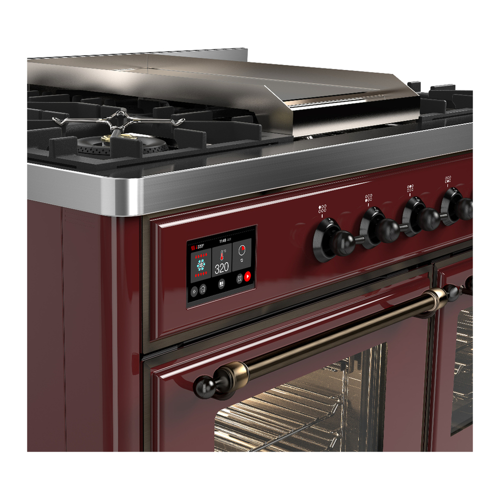 ILVE UMD40FNR3BUBLP Majestic III 40 inch Dual Fuel Range with 6 Burners and Griddle, Dual Function Burner up to 25,000 BTU (Liquid Propane, Triple Glass Door, Burgundy, Burnished) 7 ILVE-UMD40FNR3BUBLP-Control Knobs View