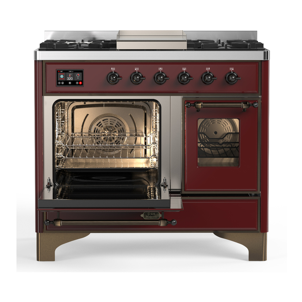 ILVE UMD40FNR3BUBLP Majestic III 40 inch Dual Fuel Range with 6 Burners and Griddle, Dual Function Burner up to 25,000 BTU (Liquid Propane, Triple Glass Door, Burgundy, Burnished) 3 ILVE-UMD40FNR3BUBLP-Primary Oven Open View